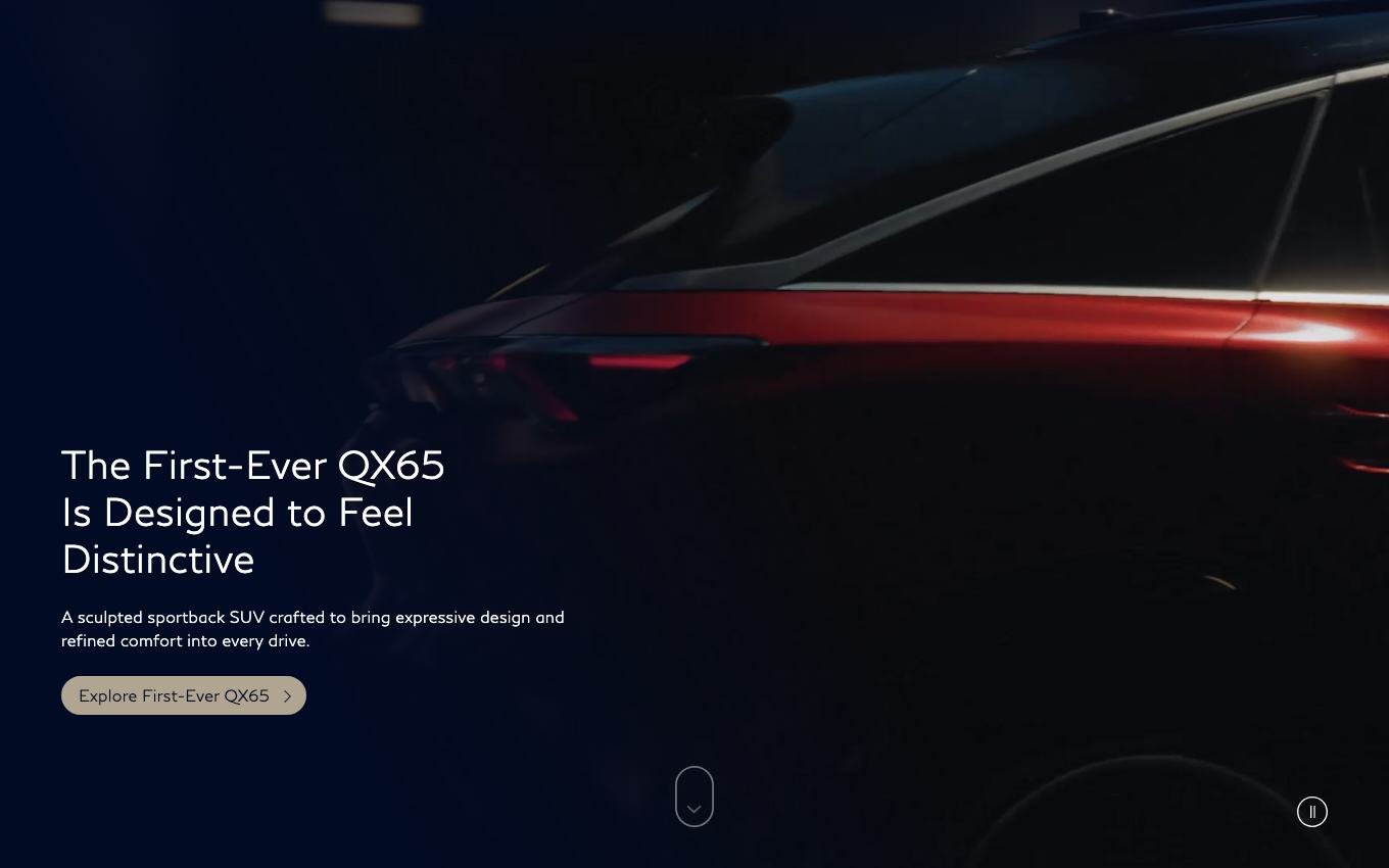 Page d'accueil du site officiel Infiniti