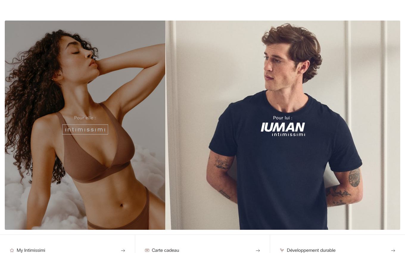 Page d'accueil du site officiel Intimissimi