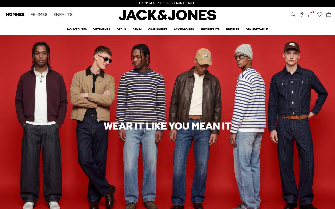 Page d'accueil du site officiel Jack & Jones