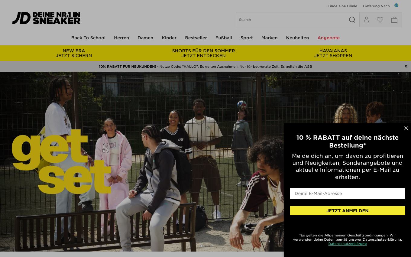 Page d'accueil du site officiel JD Sports