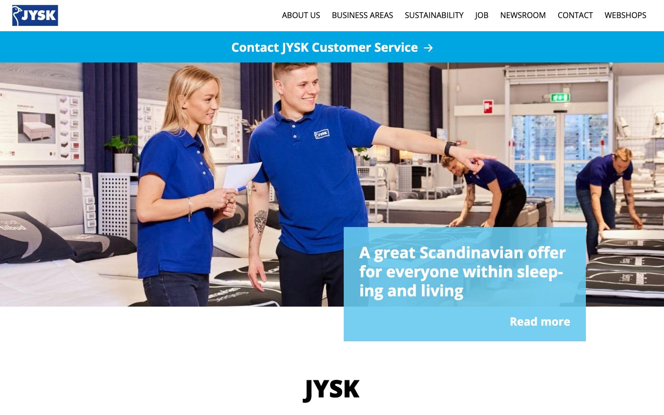 Page d'accueil du site officiel JYSK