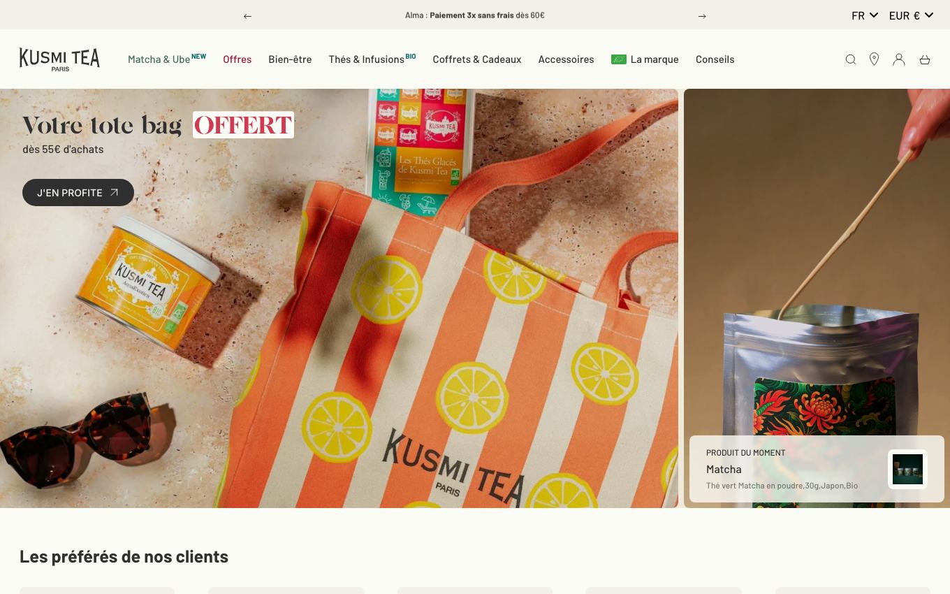 Page d'accueil du site officiel Kusmi Tea