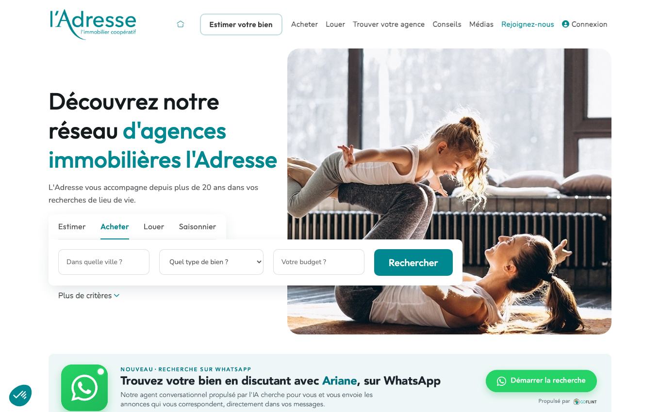 Page d'accueil du site officiel L’Adresse