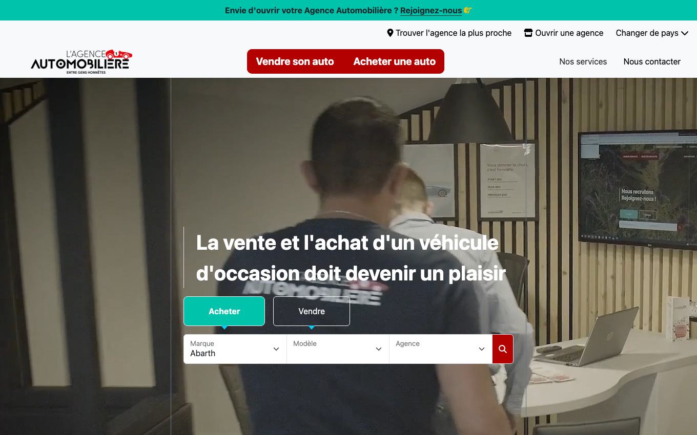 Page d'accueil du site officiel L'Agence Automobilière