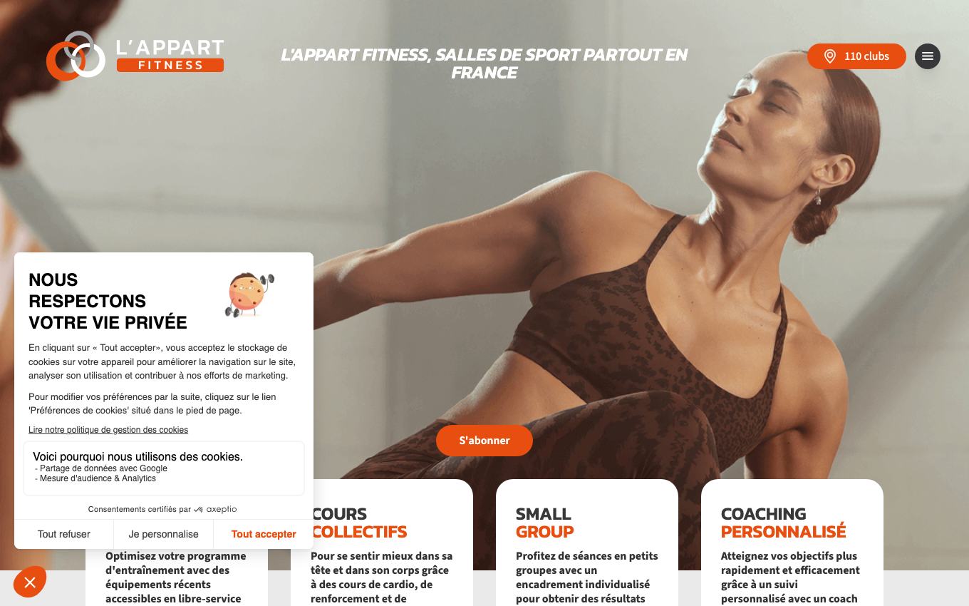 Page d'accueil du site officiel L'Appart Fitness