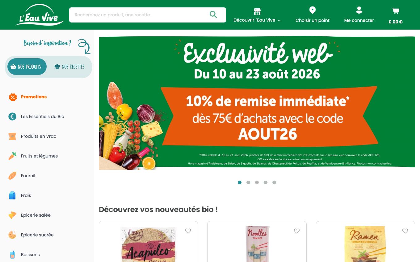 Page d'accueil du site officiel L'Eau Vive