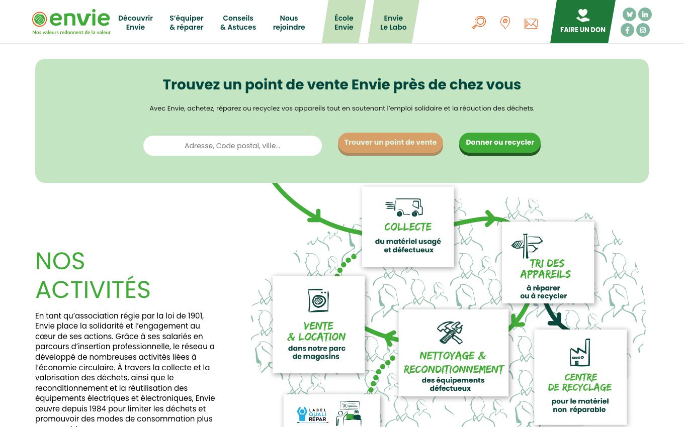 Page d'accueil du site officiel Envie