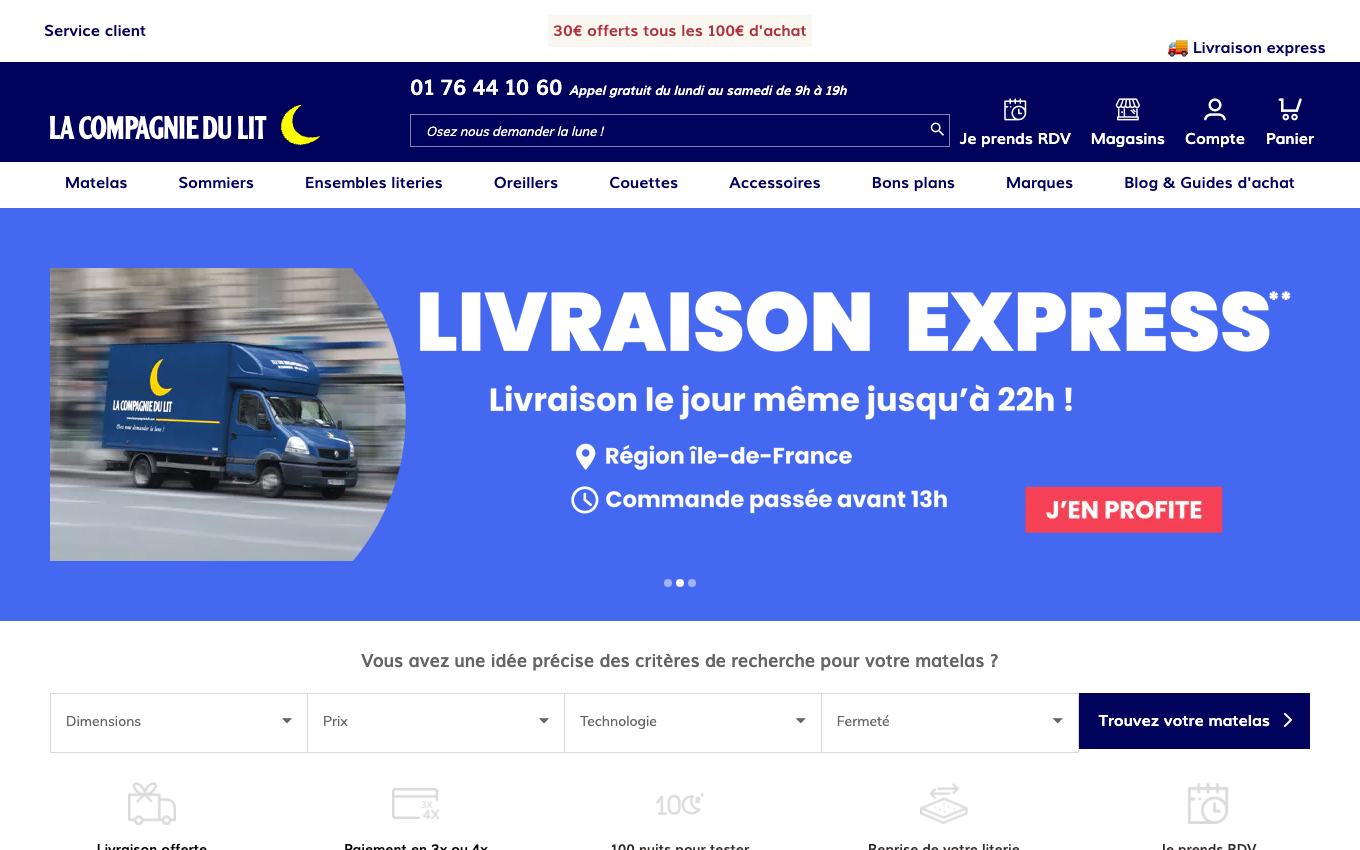 Page d'accueil du site officiel La Compagnie du Lit