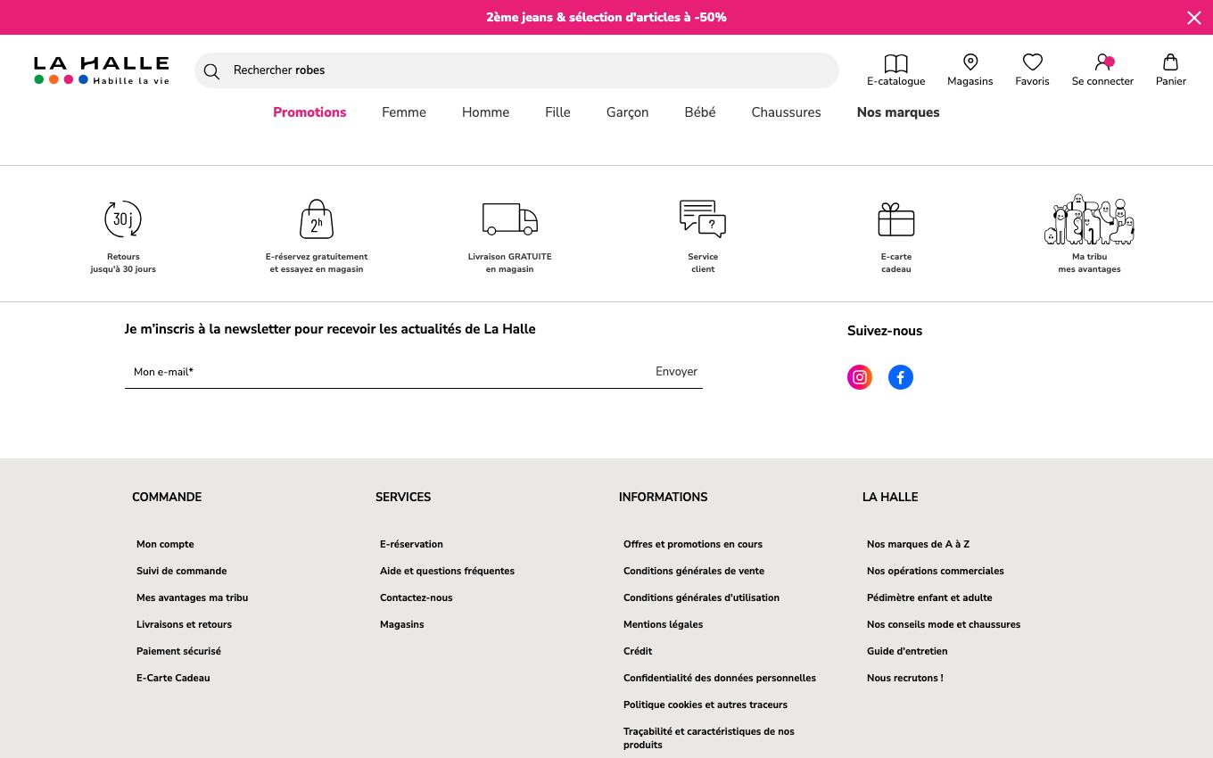 Page d'accueil du site officiel La Halle aux Chaussures