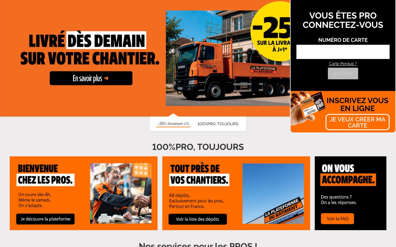 Page d'accueil du site officiel La Plateforme du Bâtiment