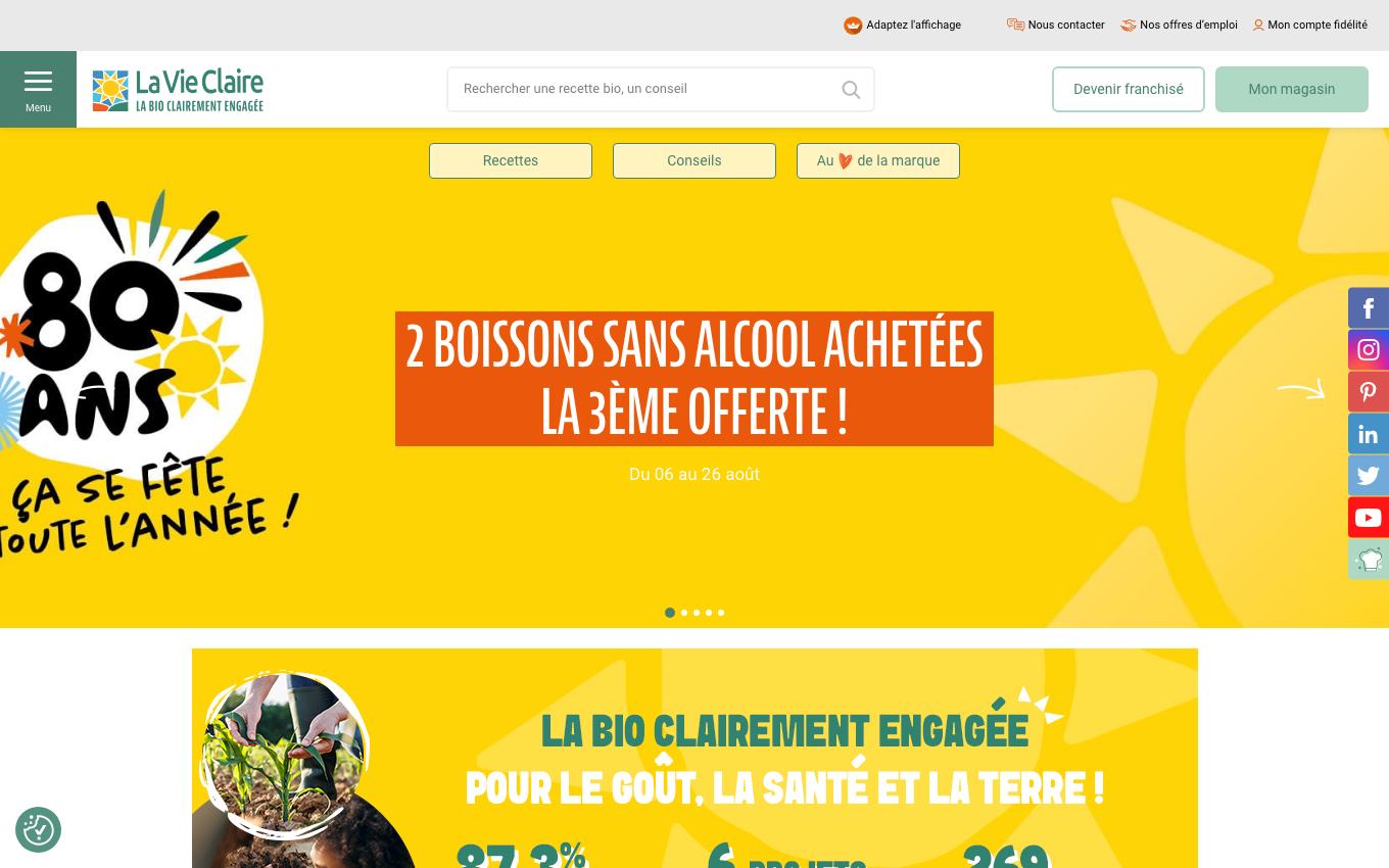 Page d'accueil du site officiel La Vie Claire