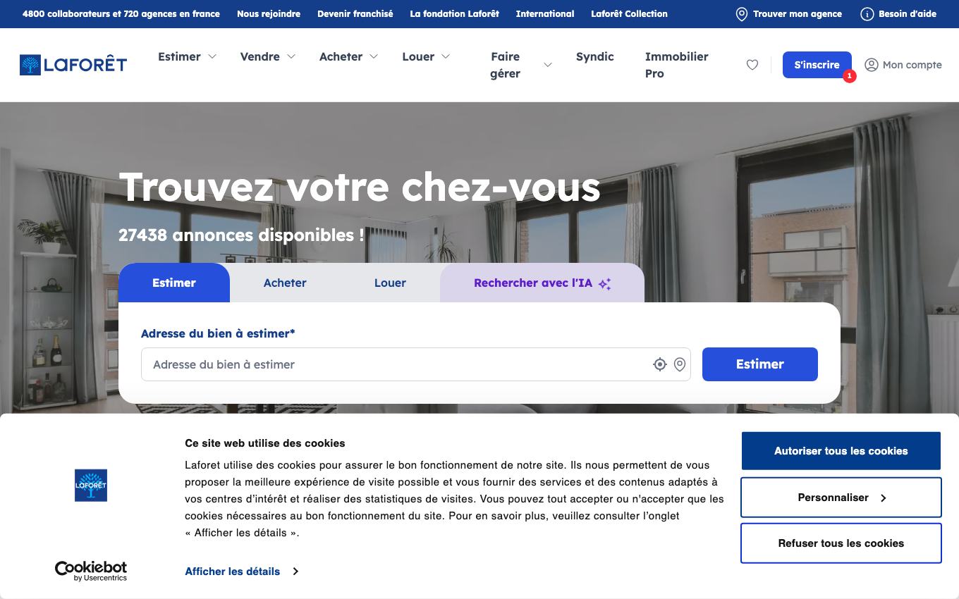 Page d'accueil du site officiel Laforêt
