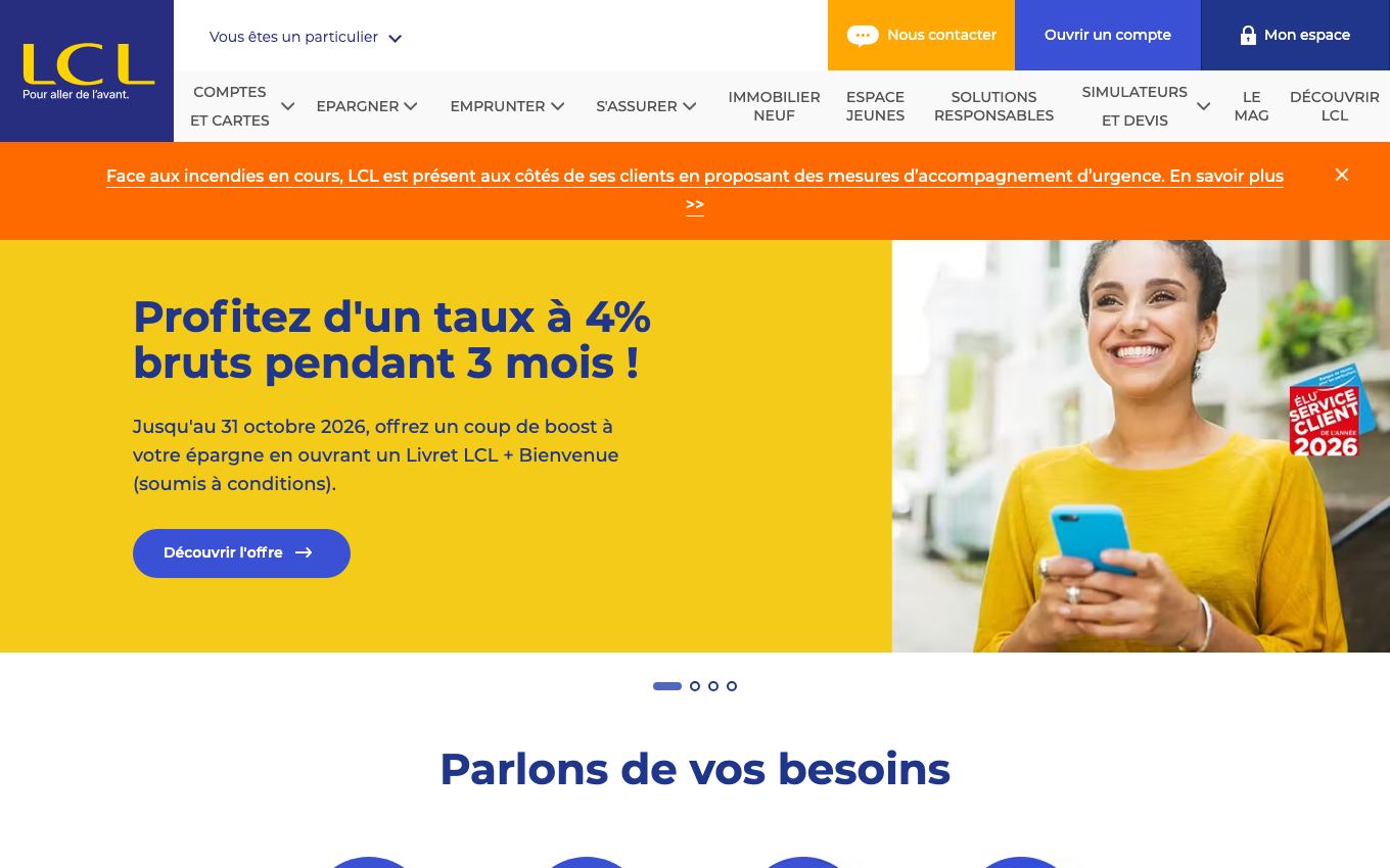 Page d'accueil du site officiel LCL