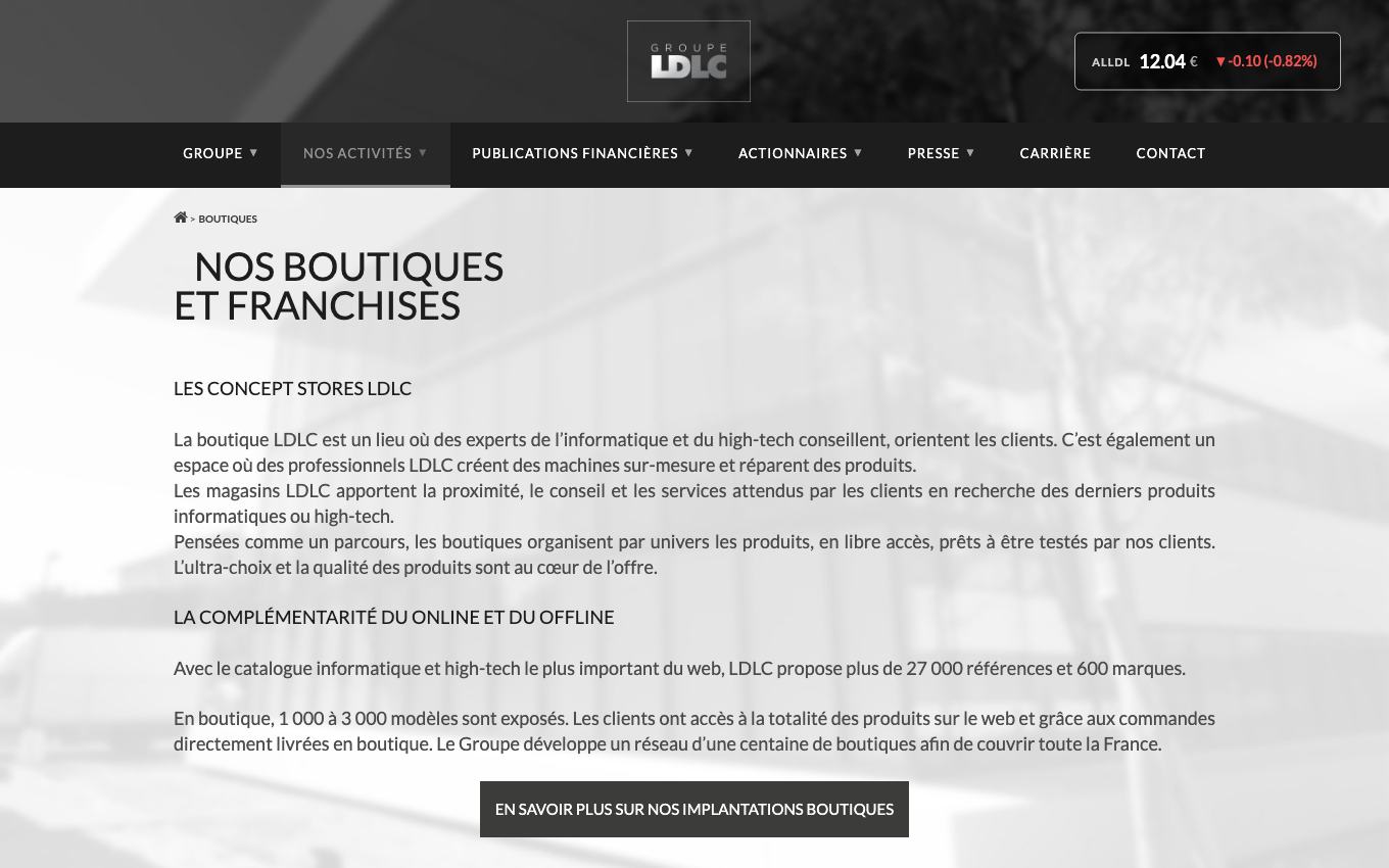 Page d'accueil du site officiel LDLC