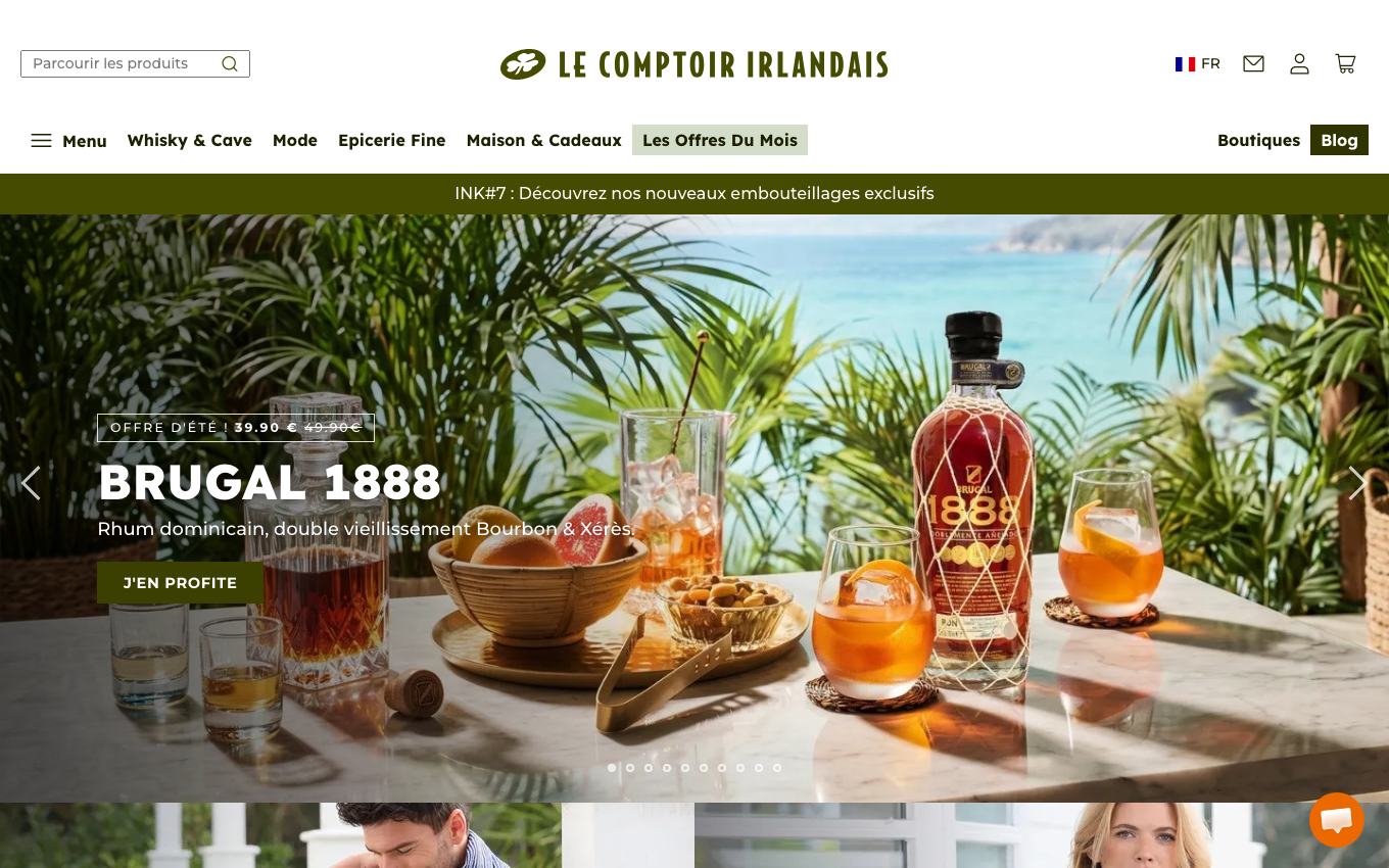 Page d'accueil du site officiel Le comptoir irlandais