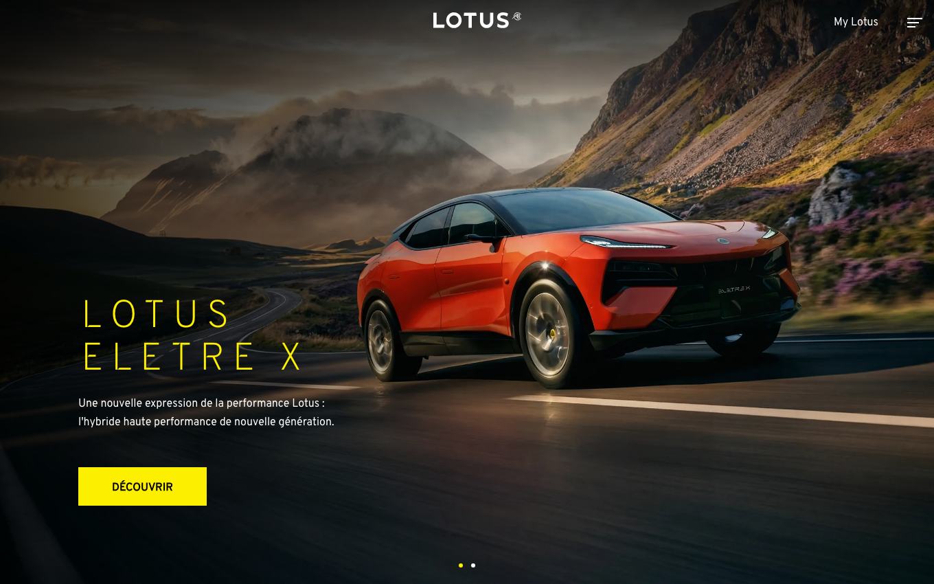 Page d'accueil du site officiel Lotus