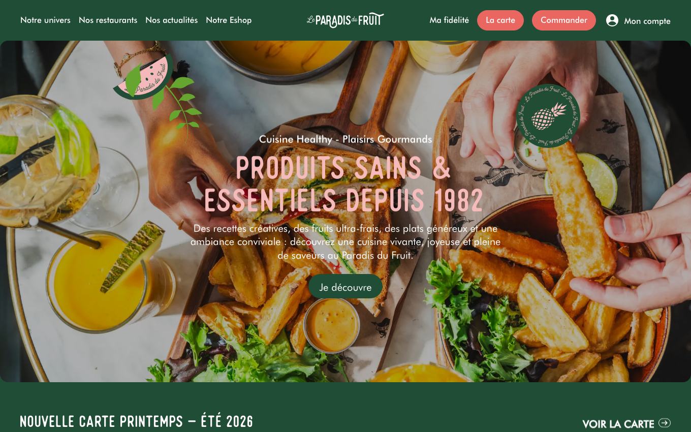 Page d'accueil du site officiel Le Paradis du Fruit