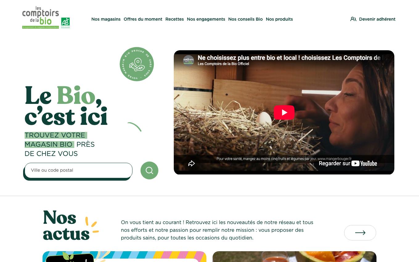 Page d'accueil du site officiel Les Comptoirs De La Bio