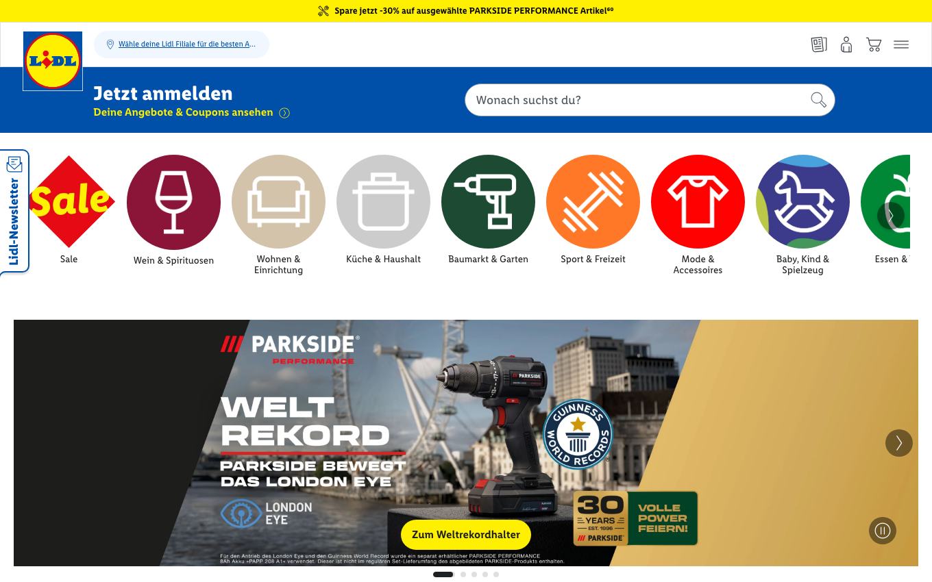 Page d'accueil du site officiel Lidl