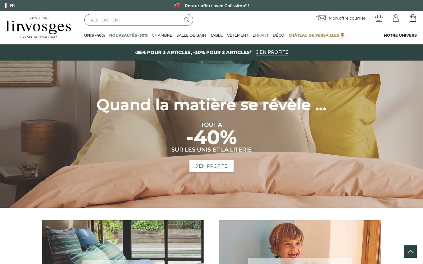 Page d'accueil du site officiel Linvosges