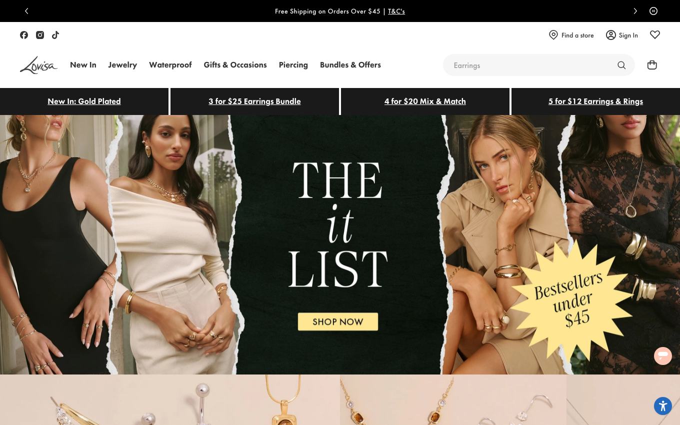 Page d'accueil du site officiel Lovisa