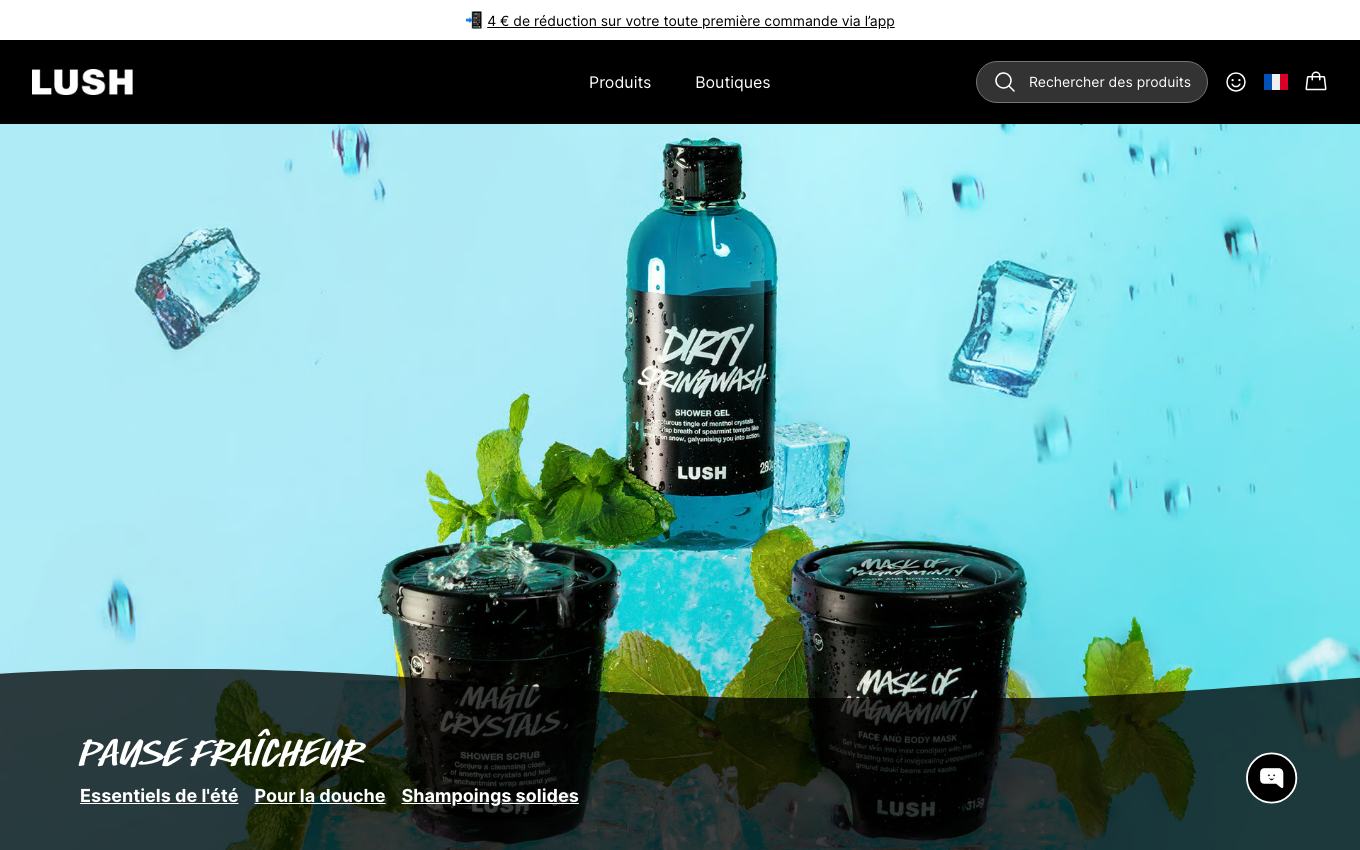 Page d'accueil du site officiel Lush