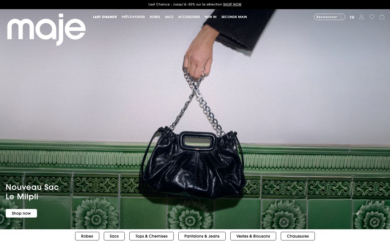 Page d'accueil du site officiel Maje