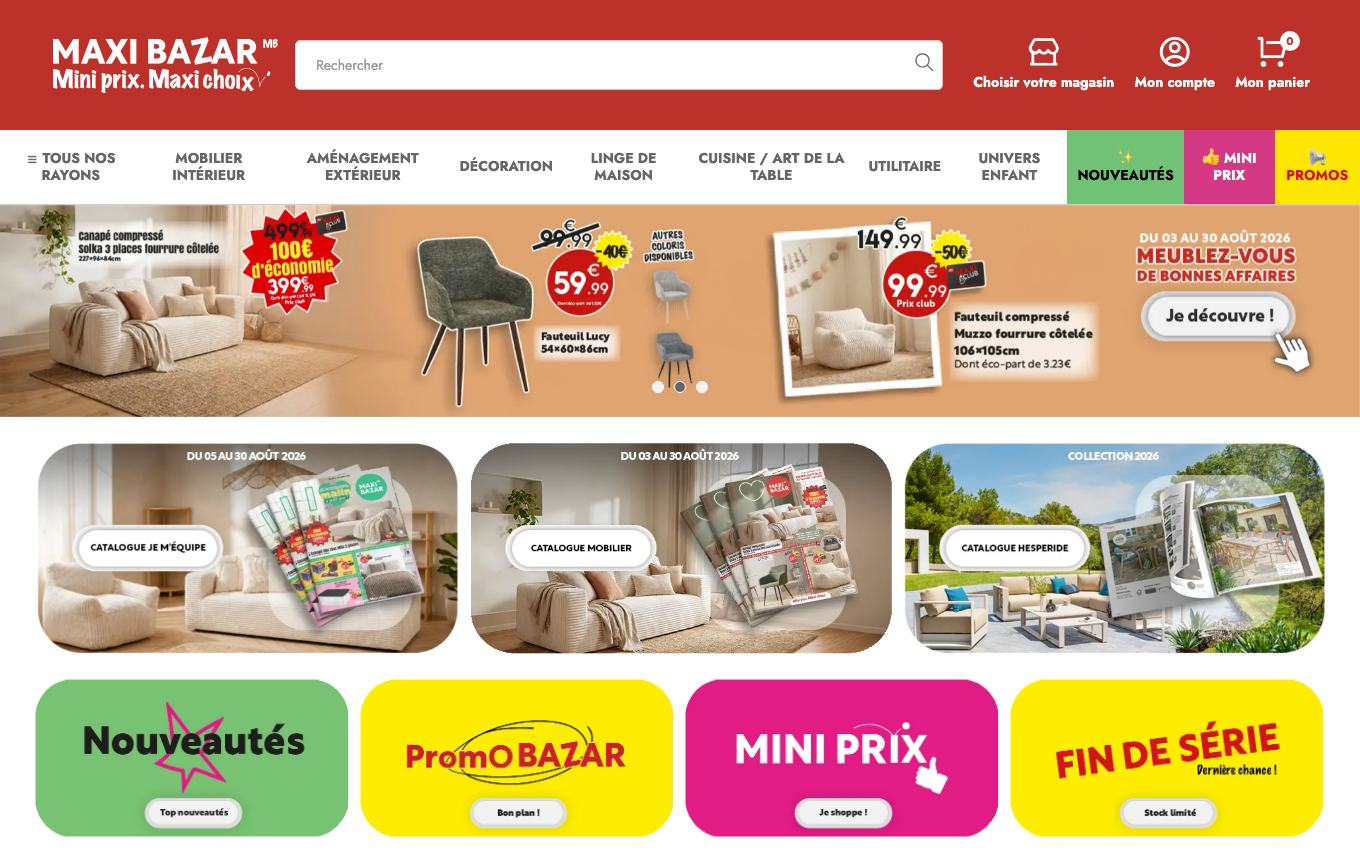 Page d'accueil du site officiel Maxi Bazar