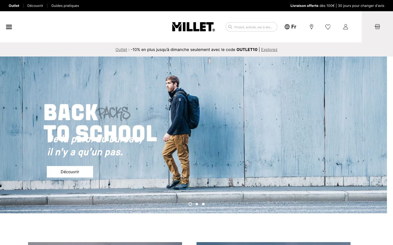 Page d'accueil du site officiel Millet