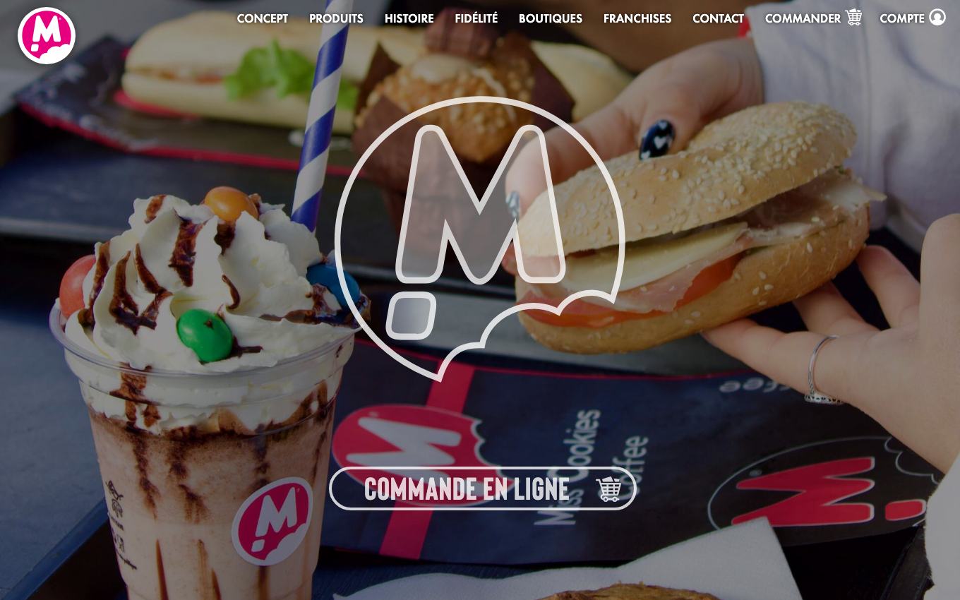 Page d'accueil du site officiel Miss Cookies Coffee