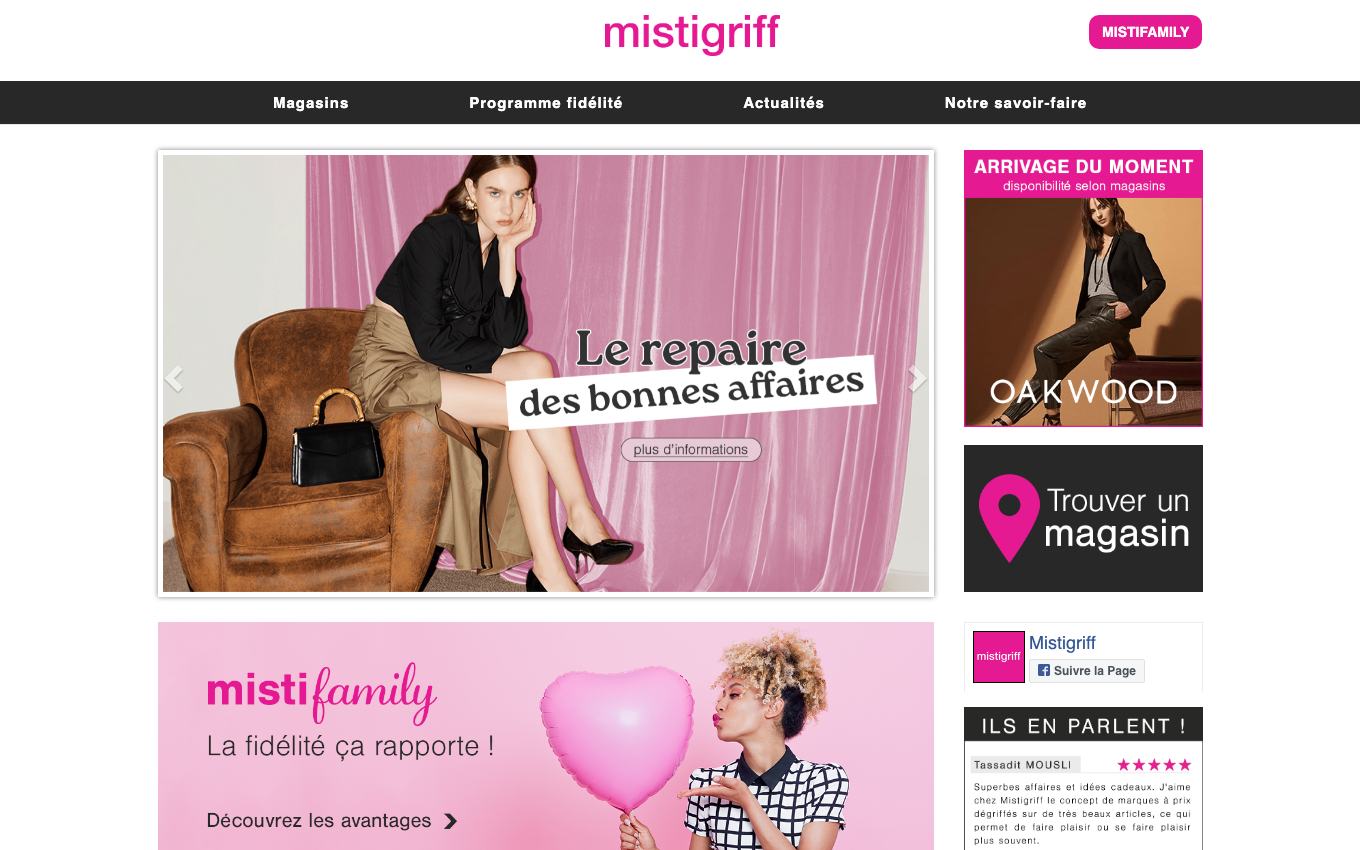 Page d'accueil du site officiel Mistigriff
