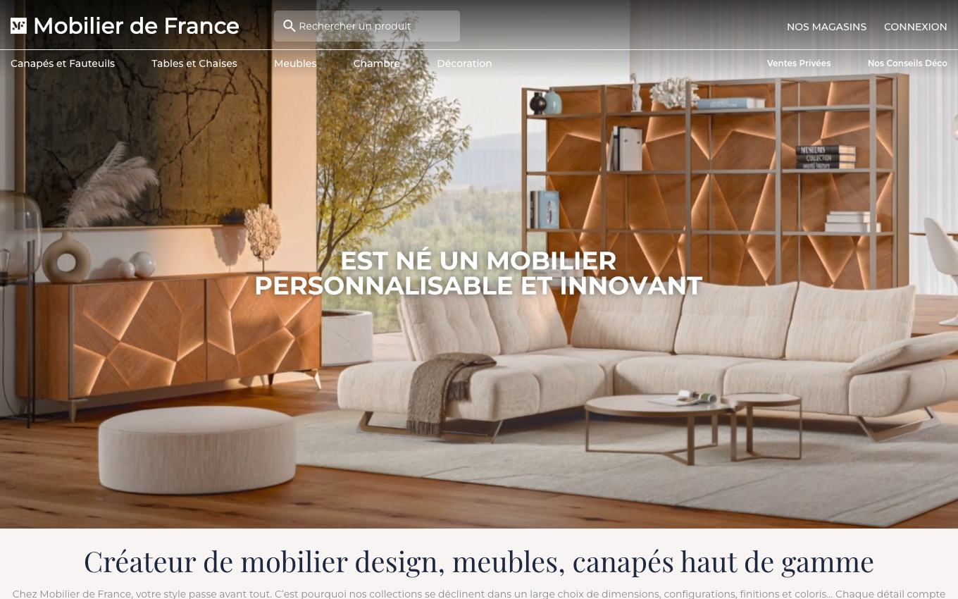 Page d'accueil du site officiel Mobilier de France