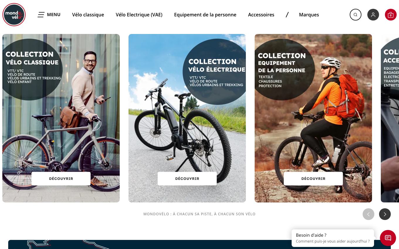Page d'accueil du site officiel Mondovélo