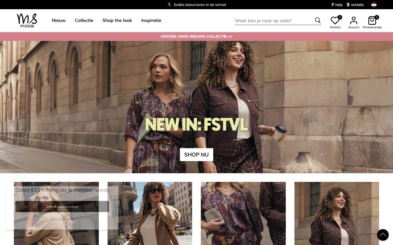Page d'accueil du site officiel MS Mode