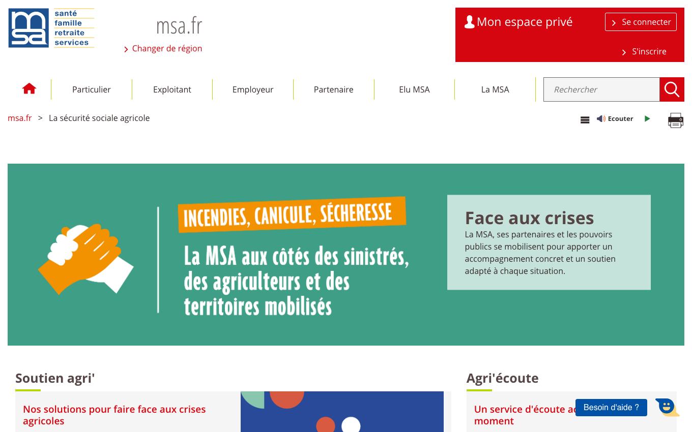 Page d'accueil du site officiel MSA