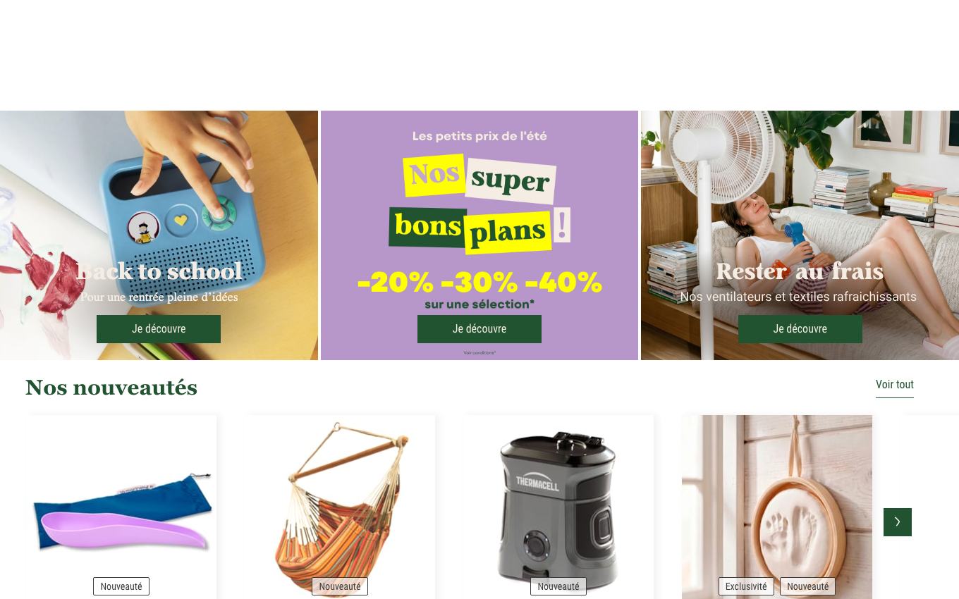 Page d'accueil du site officiel Nature & Découvertes