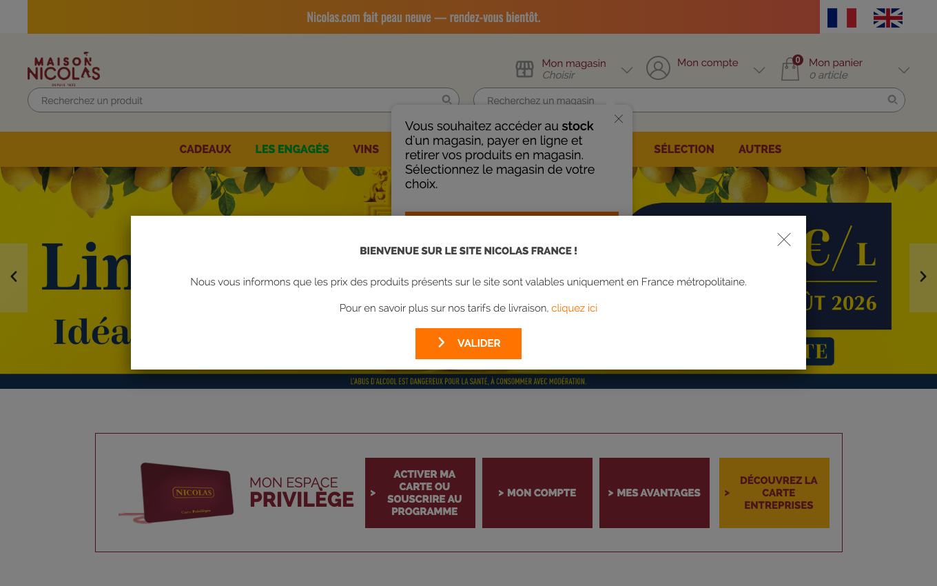 Page d'accueil du site officiel Nicolas