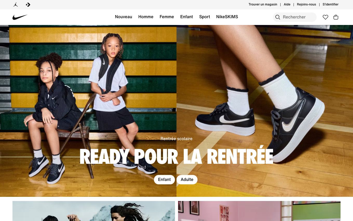 Page d'accueil du site officiel Nike