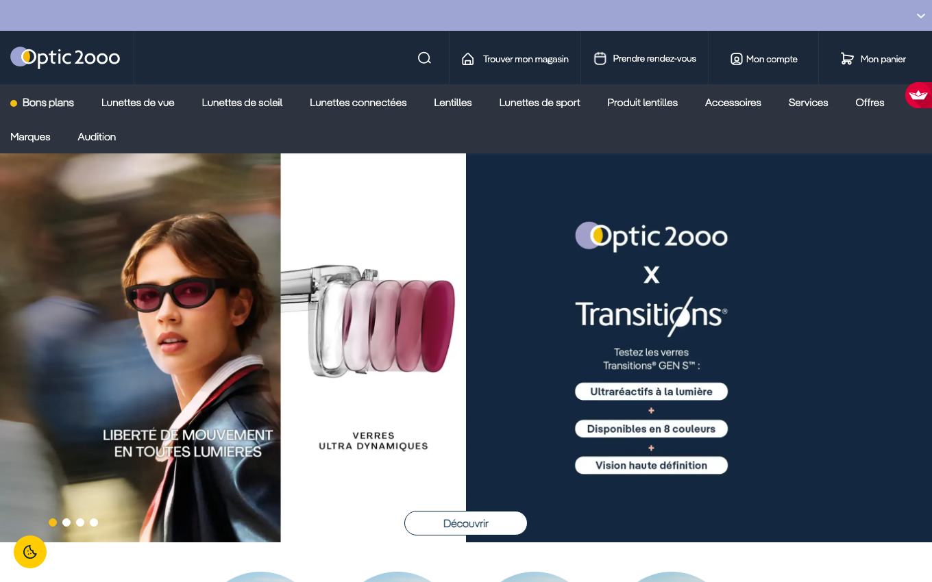 Page d'accueil du site officiel Optic 2000