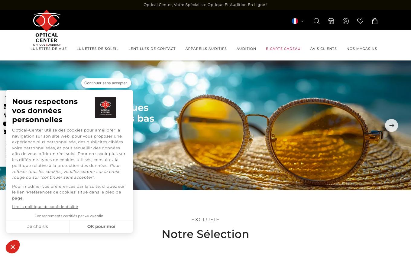 Page d'accueil du site officiel Optical Center
