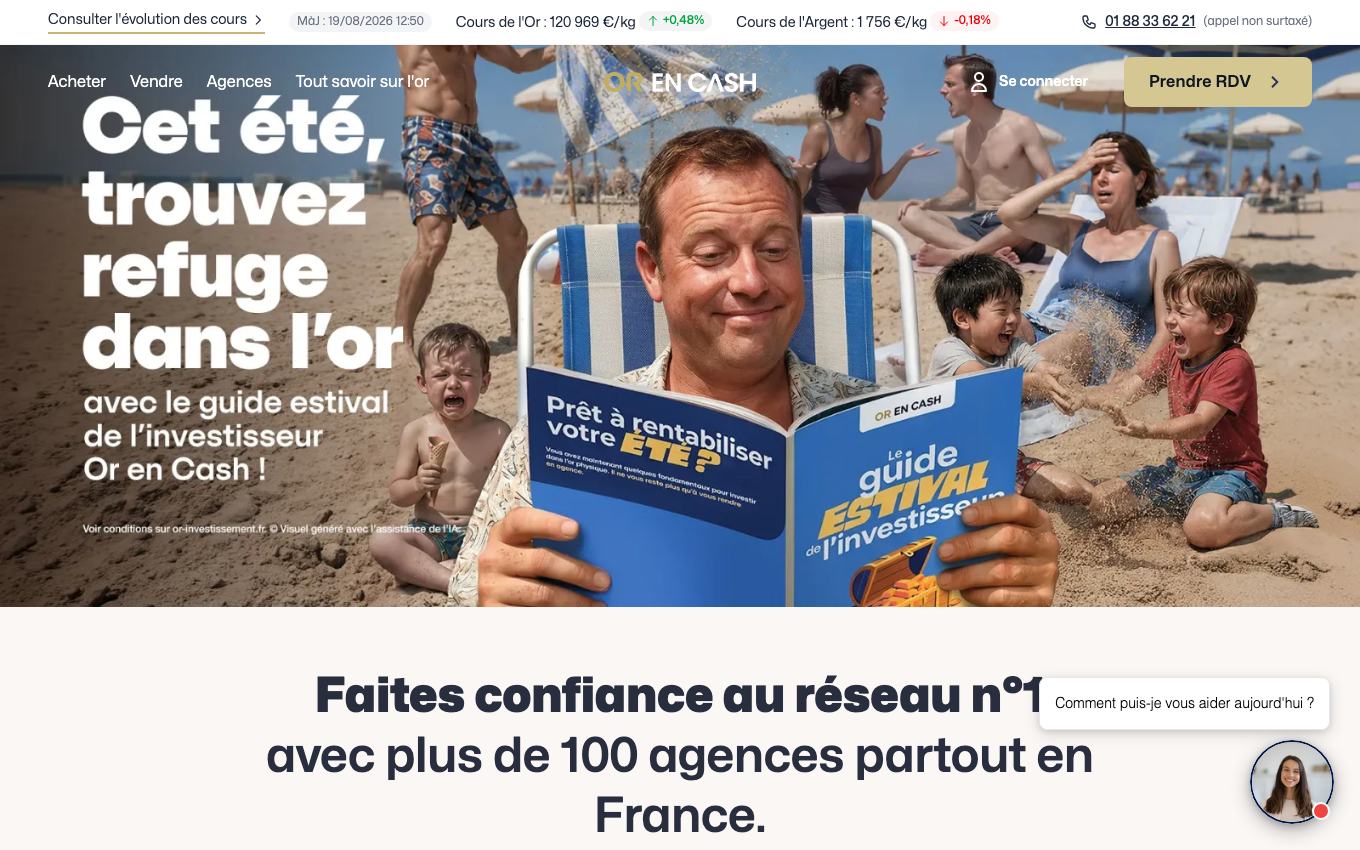 Page d'accueil du site officiel Or en Cash