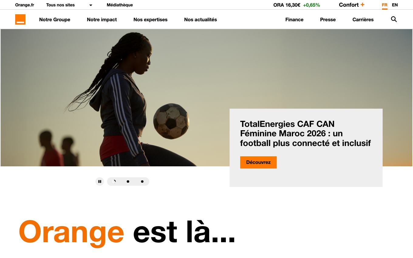 Page d'accueil du site officiel Orange