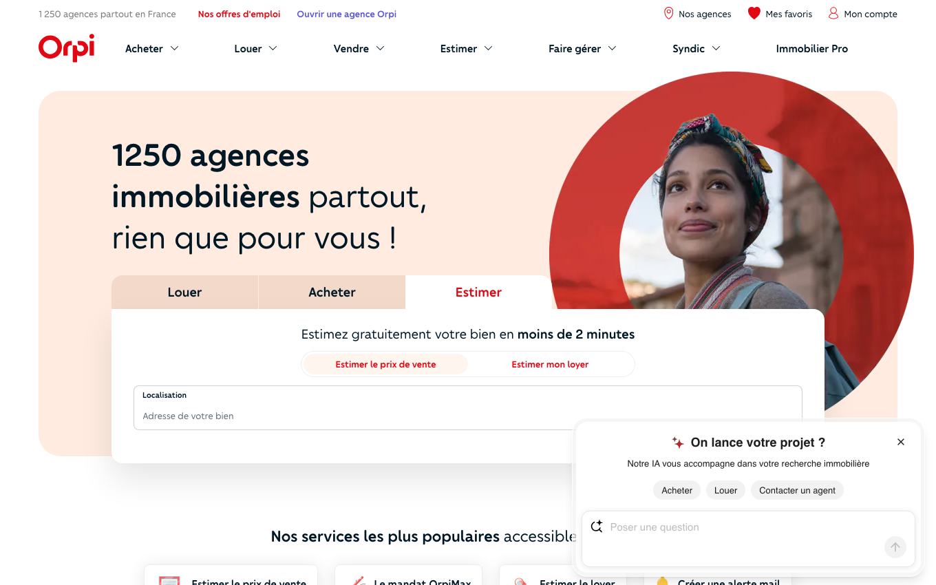 Page d'accueil du site officiel Orpi