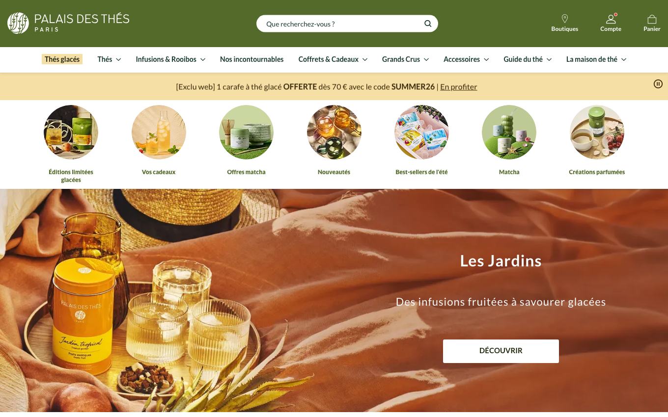 Page d'accueil du site officiel Palais des Thés