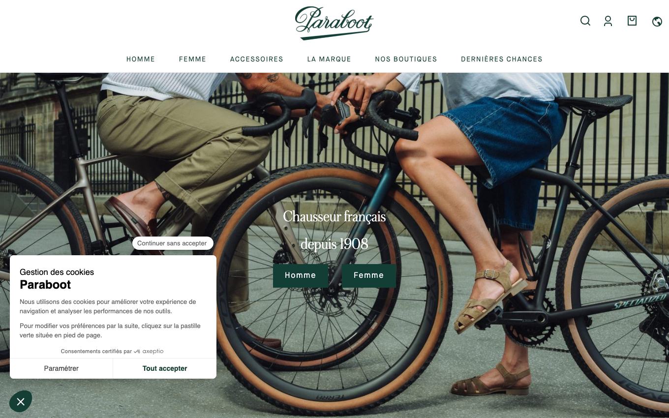 Page d'accueil du site officiel Paraboot