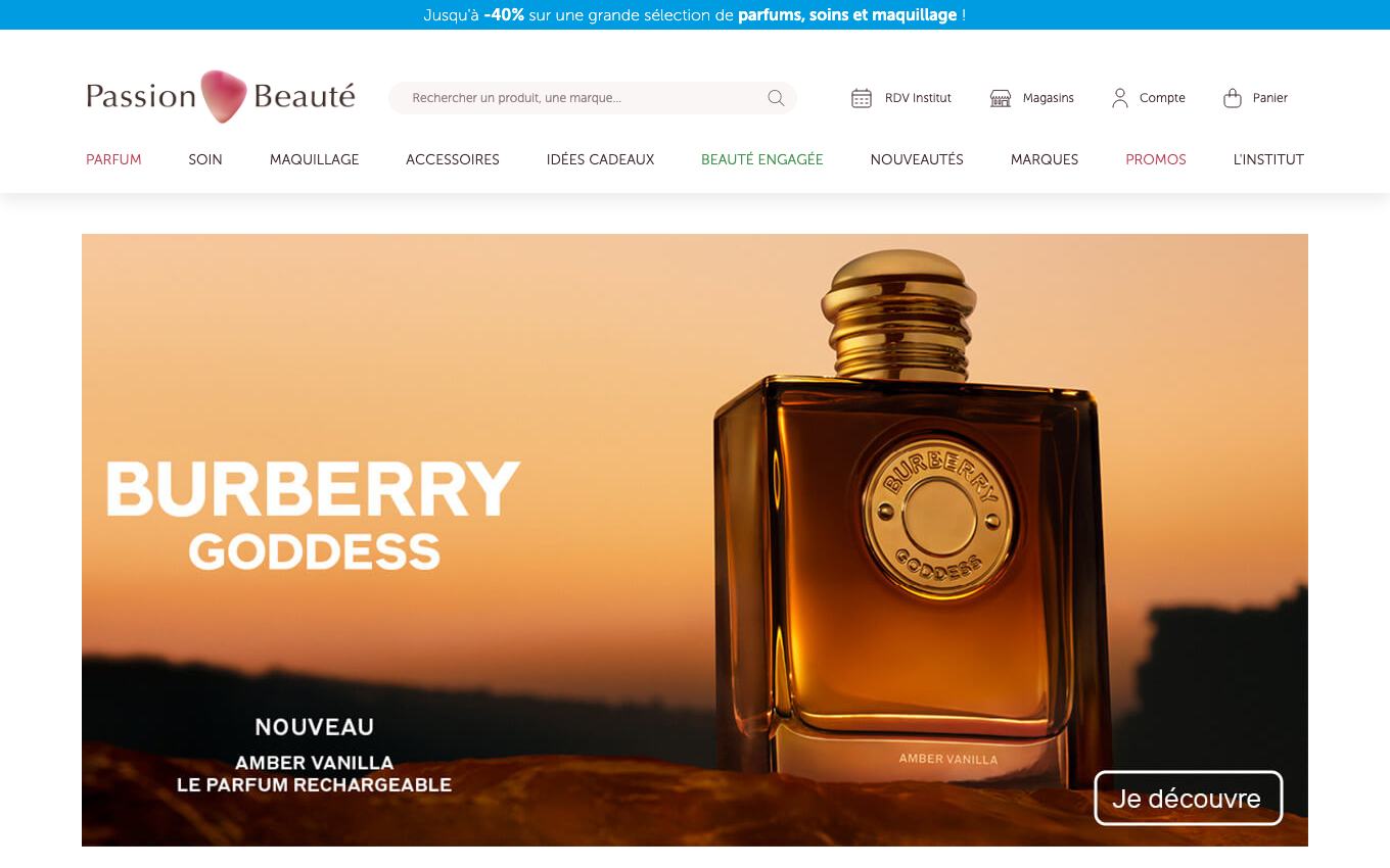 Page d'accueil du site officiel Passion Beauté
