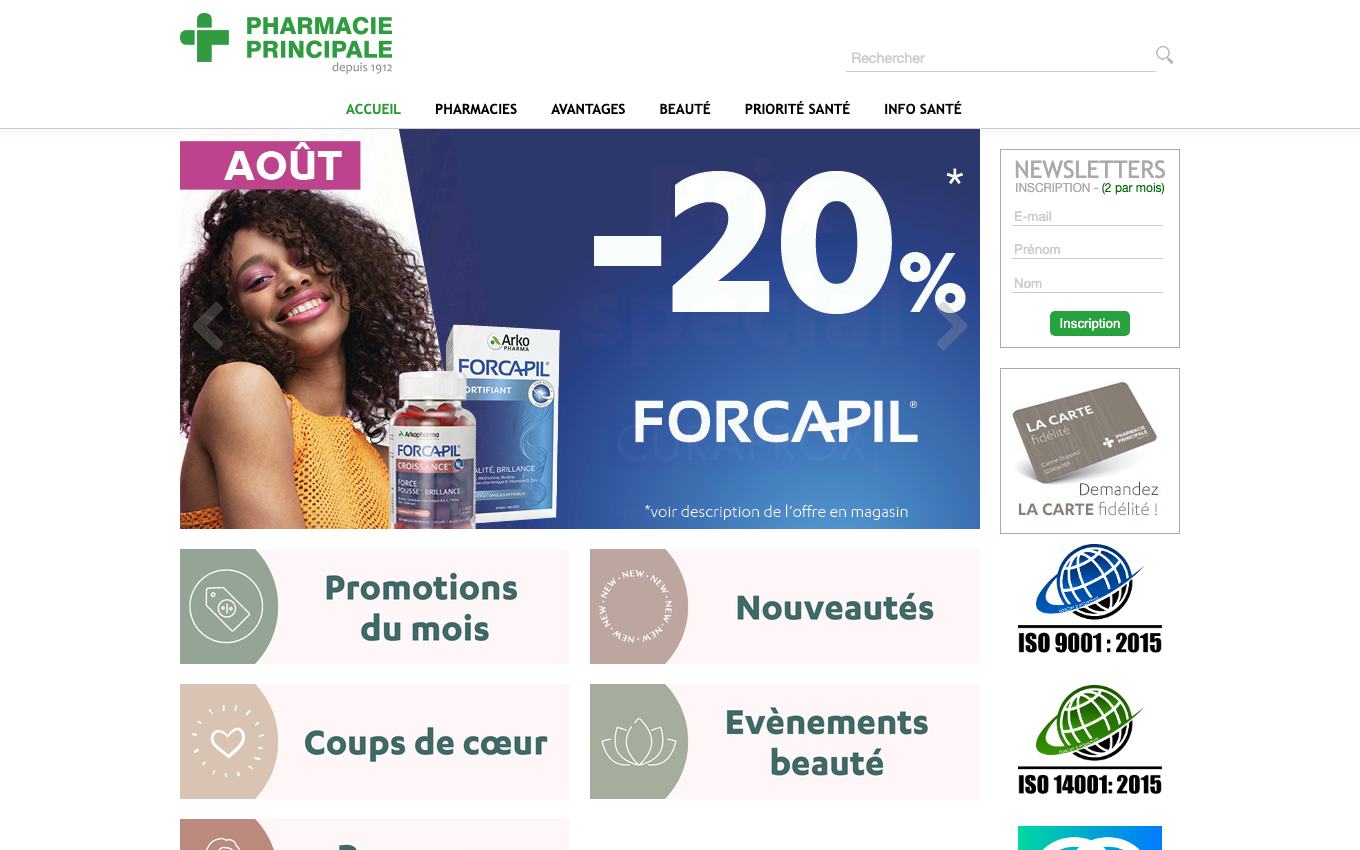 Page d'accueil du site officiel Pharmacie Principale