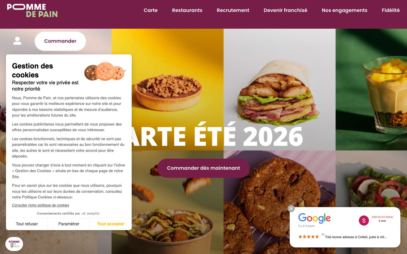 Page d'accueil du site officiel Pomme de Pain