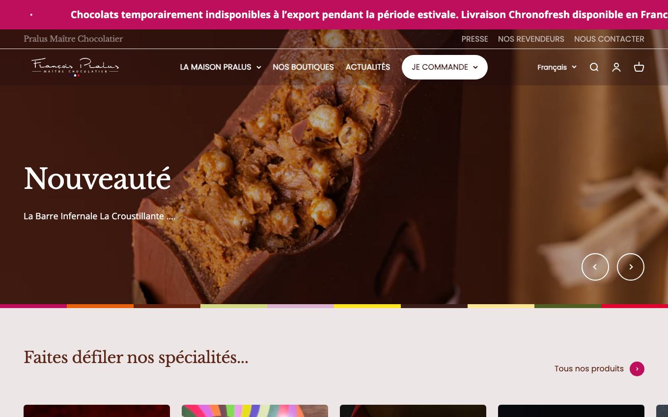 Page d'accueil du site officiel Pralus