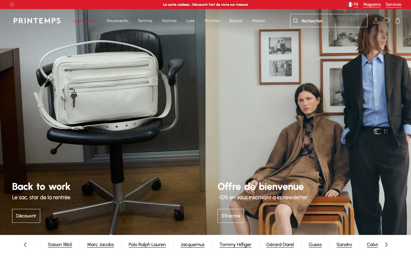 Page d'accueil du site officiel Printemps